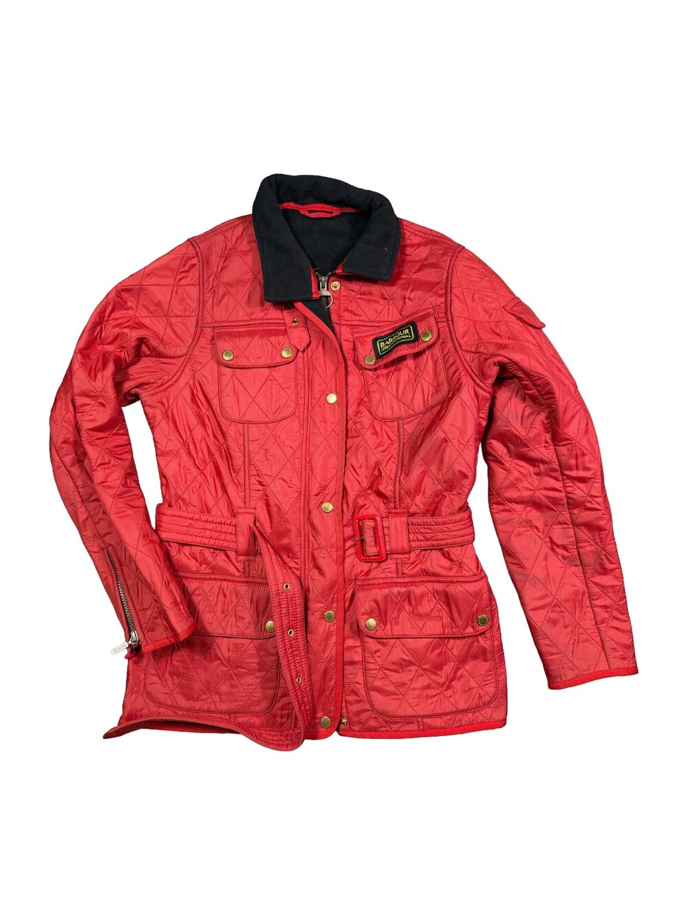 Vintage Barbour International Red Quilted Jacket Women's US 8 UK 12 Belted Ski